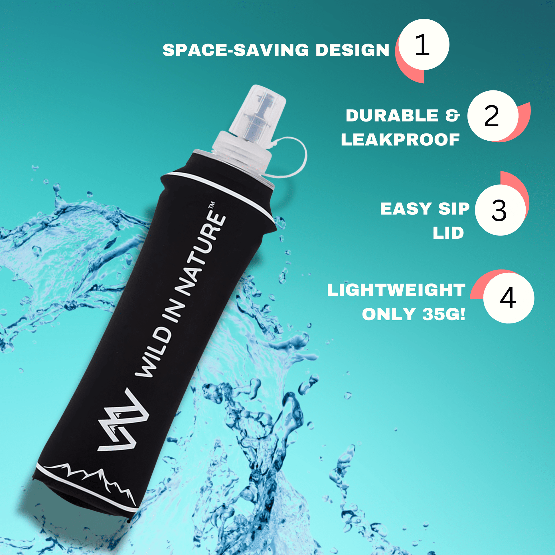 500ml Collapsible Water Bottle - Black - WILD IN NATURE®